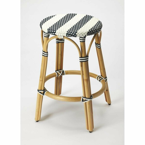 Homeroots Midnight Blue & White Rattan Counter Stool 389092